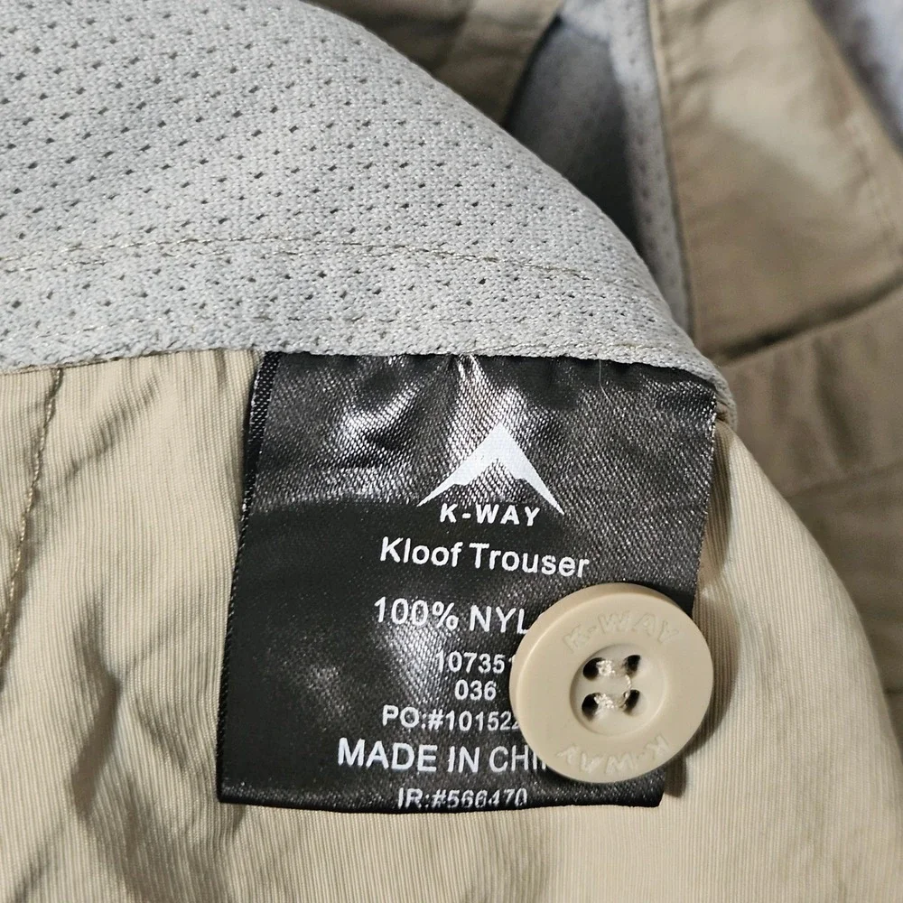 K-Way Convertible Cargo Hiking Pants Mens 34 x 31 Khaki UPF 40 Quick Dry Utility